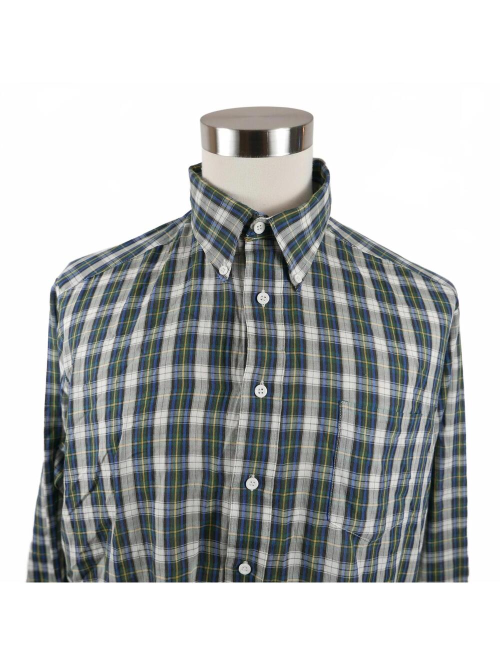 Botany 500 Mens Button Down Green Blue Plaid Casual Shirt XL Vintage